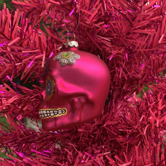 Day of the Dead pink skull Christmas Ornament - Picture 2 of 5